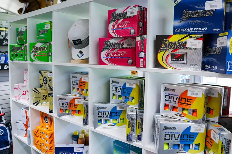 Golf balls and accessories display at William Land Golf Course pro shop Sacramento