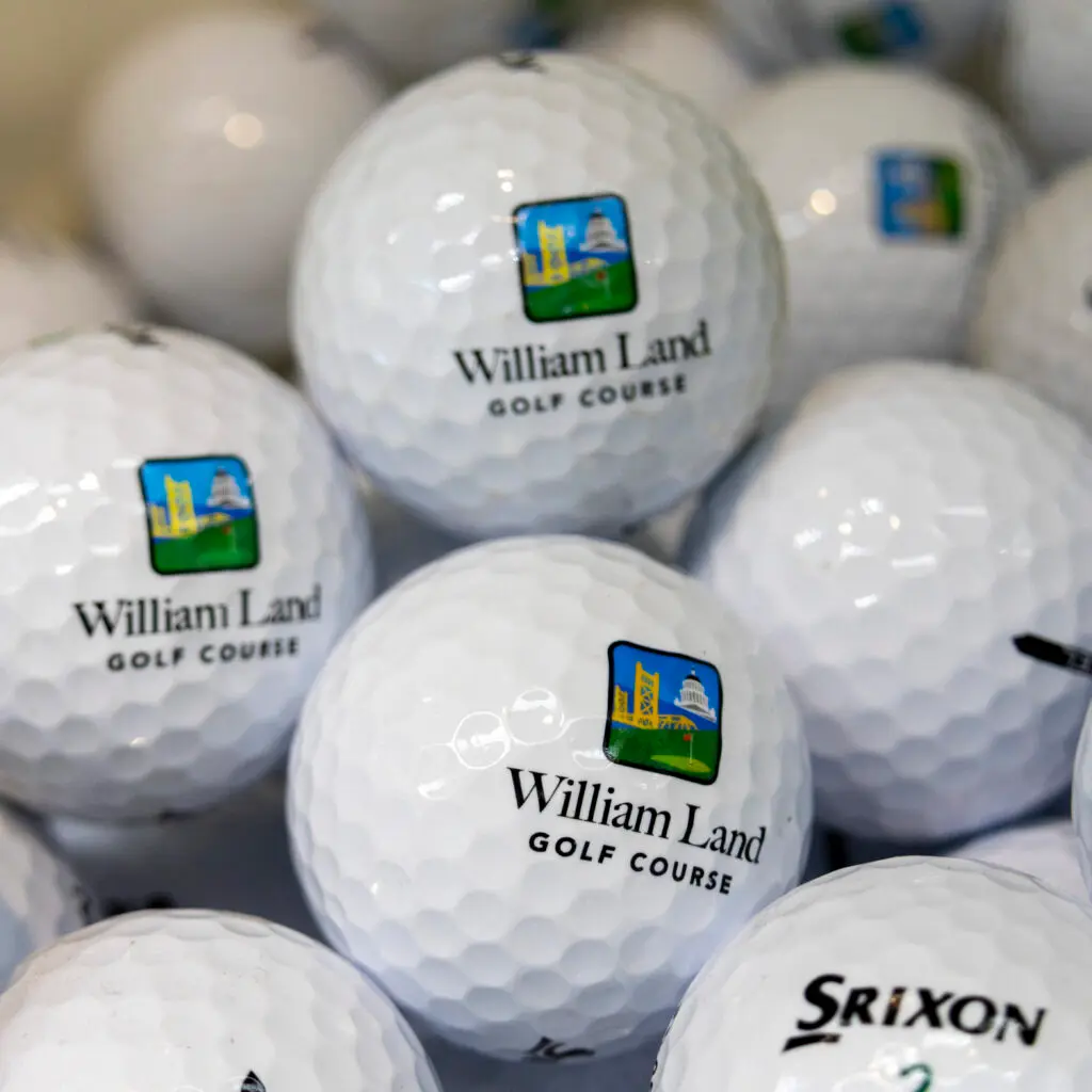 William Land Golf Course logo golf balls in Sacramento pro shop